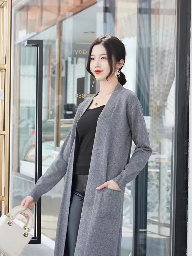 Casual Loose Long Knitted Cardigan Korean Fashion Sweaters Elegant Knitwears Gilet New Spring Fall Chaqueta Women Solid Jacket