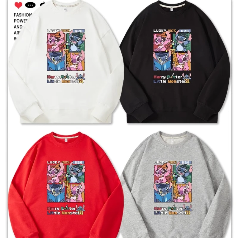 

Cartoon Stitch Round Neck Sweatshirt with Disney Cartoon Fashion Pattern Printed Top Unisex Couple Outfit
