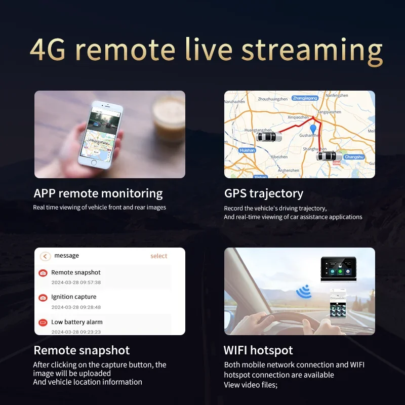 

Best Seller 2k 4g Car Dashcam With Wifi Gps Dual Lens Night Vision Record Support 4g Live Video Check On Phone Remotely