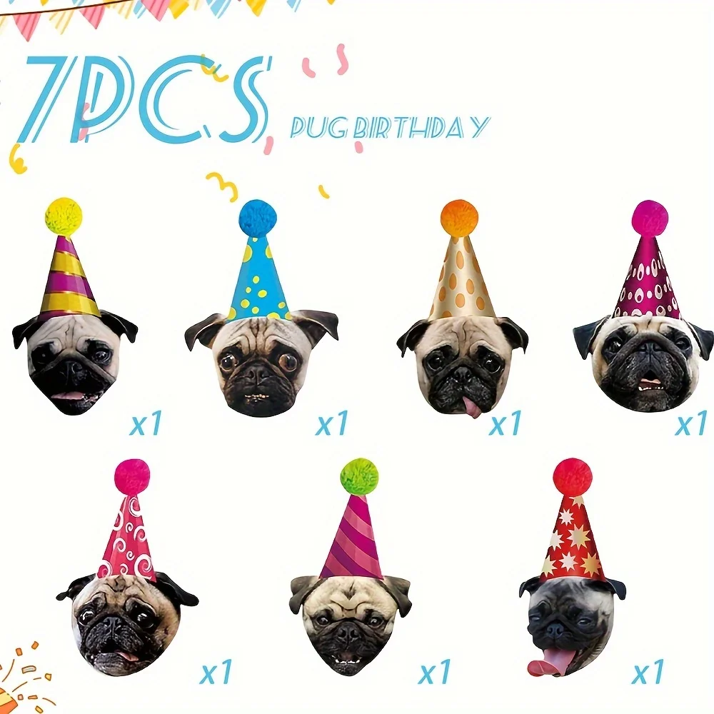 Guirnalda de cumpleaños de Pug, pancarta de cumpleaños de perro Pug, decoración de fiesta de cumpleaños de Pug para amantes de Pug