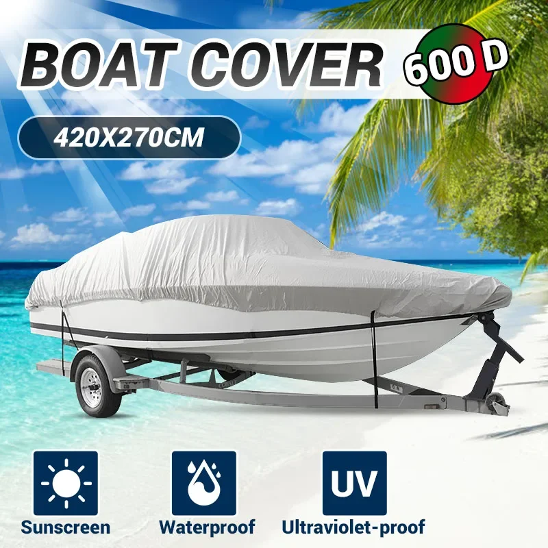 

20-22ft Grey Boat Cover 600D Waterproof Heavy Duty Speedboat Fishing Ski Runboat Anti UV Marine V-Hull Dustproof Canvas