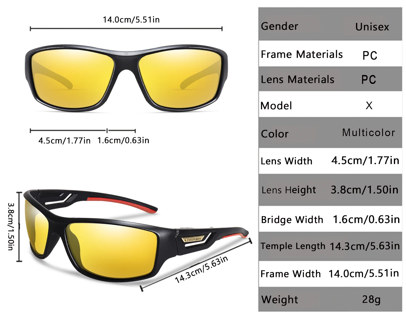 Polarisierte Nachtsicht-Sonnenbrille für Herren und Damen, ovale Linse, Vollformat-Brille, Fahren, Angeln, Laufen, Radfahren – Detail 3