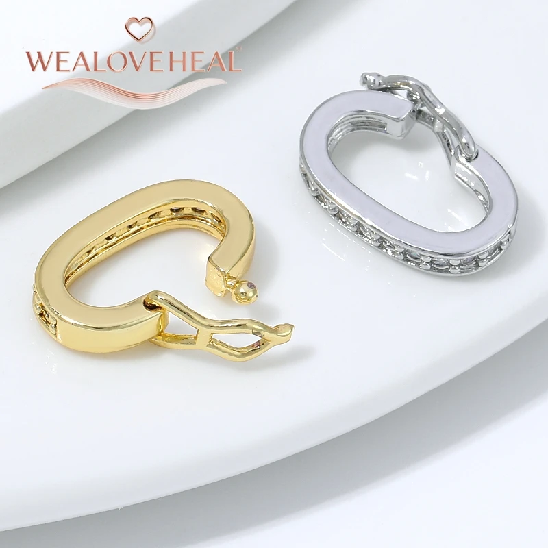 Luxuriöser Micro-Pavé-Zirkon Ovaler Universalverschluss, 18K Vergoldeter Messing-Mechanischer Verschluss für DIY Halsketten- und Armband-Schmuckzubehör – Detail 17