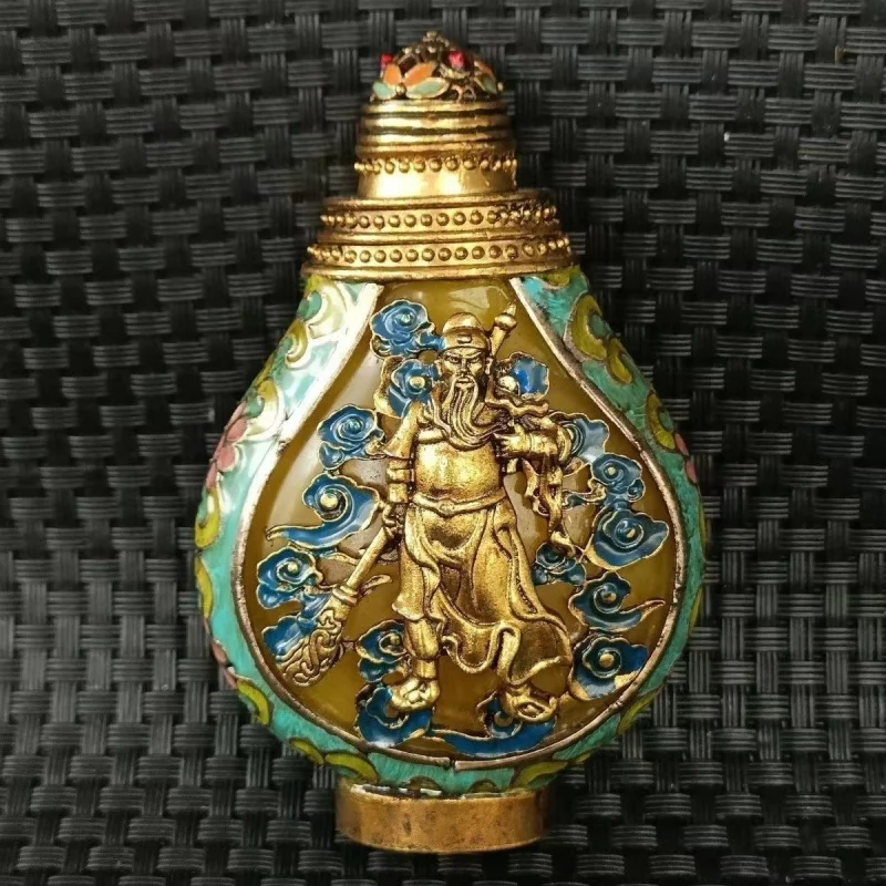 Antique Miscellaneous Antique Copper Beeswax Inlaid Guan Gong Cloisonne Snuff Bottle Mongolian Characteristic inside Painted Snu