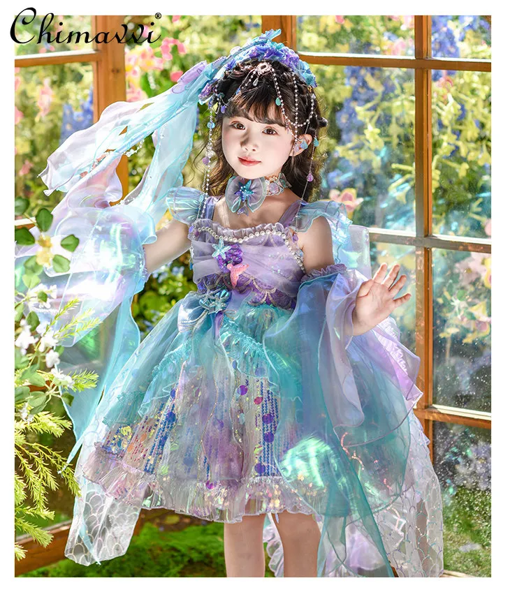 

Cute Girls Dress New Spring Autumn Super Fairy Birthday Mermaid Princess Dress Sweet Baby Girls Elegant Lolita Grown Dresses