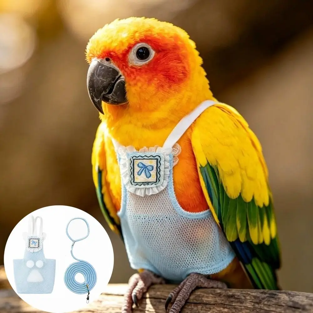 Bird Harness Escape-Proof Bird Flight Suits Breathable Mesh Adjustable Parrot Outdoor Leashes Snap-Closure Parrot Diaper Pigeons