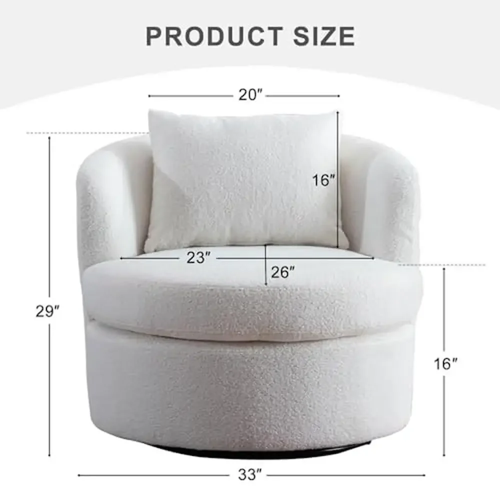 Modern White Swivel Accent Chair Sherpa Wool Fabric Plump Pillow Comfy Round Leisure Chair Lamb-Wool High-Density Foam Support