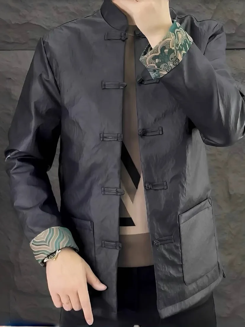 

Men's Casual Faionable Jaet Autumn New Sle Busin Leisure Luxury Vintage Button Tang Costume Trendy Haome