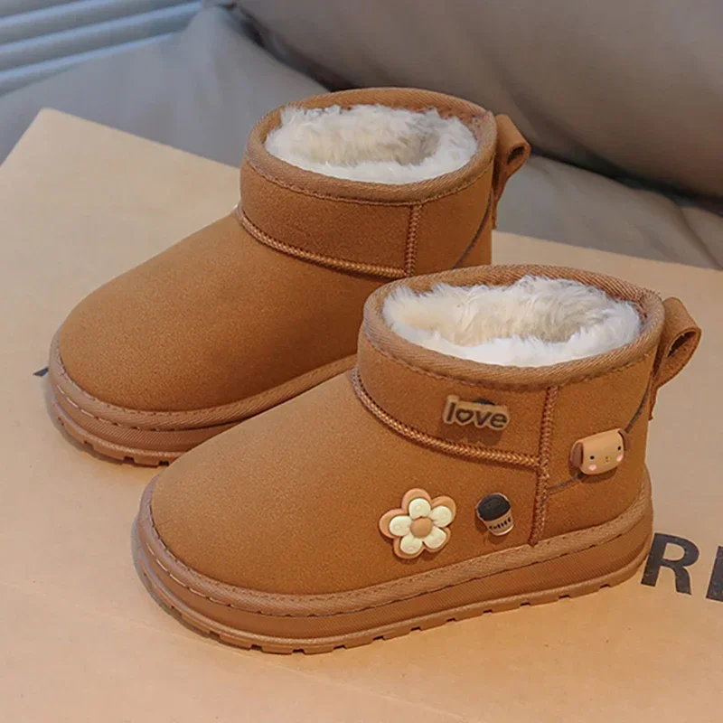 

FashionableThick Warm Shoes Snow Boots Children Plush Boots Kids Resistant Leather Boy Girl Cotton Shoes Teenager Velvet Boots
