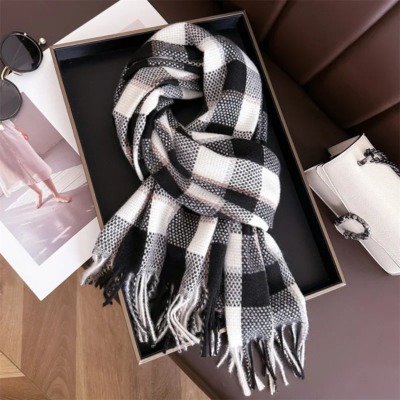 2024 Cashmere Imitation Scarf Female Male Winter Scarves Korean Checker Thickened Students Autumn Unisex Fashion Neck Warm Shawl