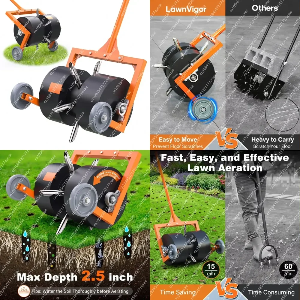 Rolling Lawn Aerator Rolling Aerator Lawn Tool With Hollow Tines, Manual Push Lawn Aerator Roller Core PlugAerator With