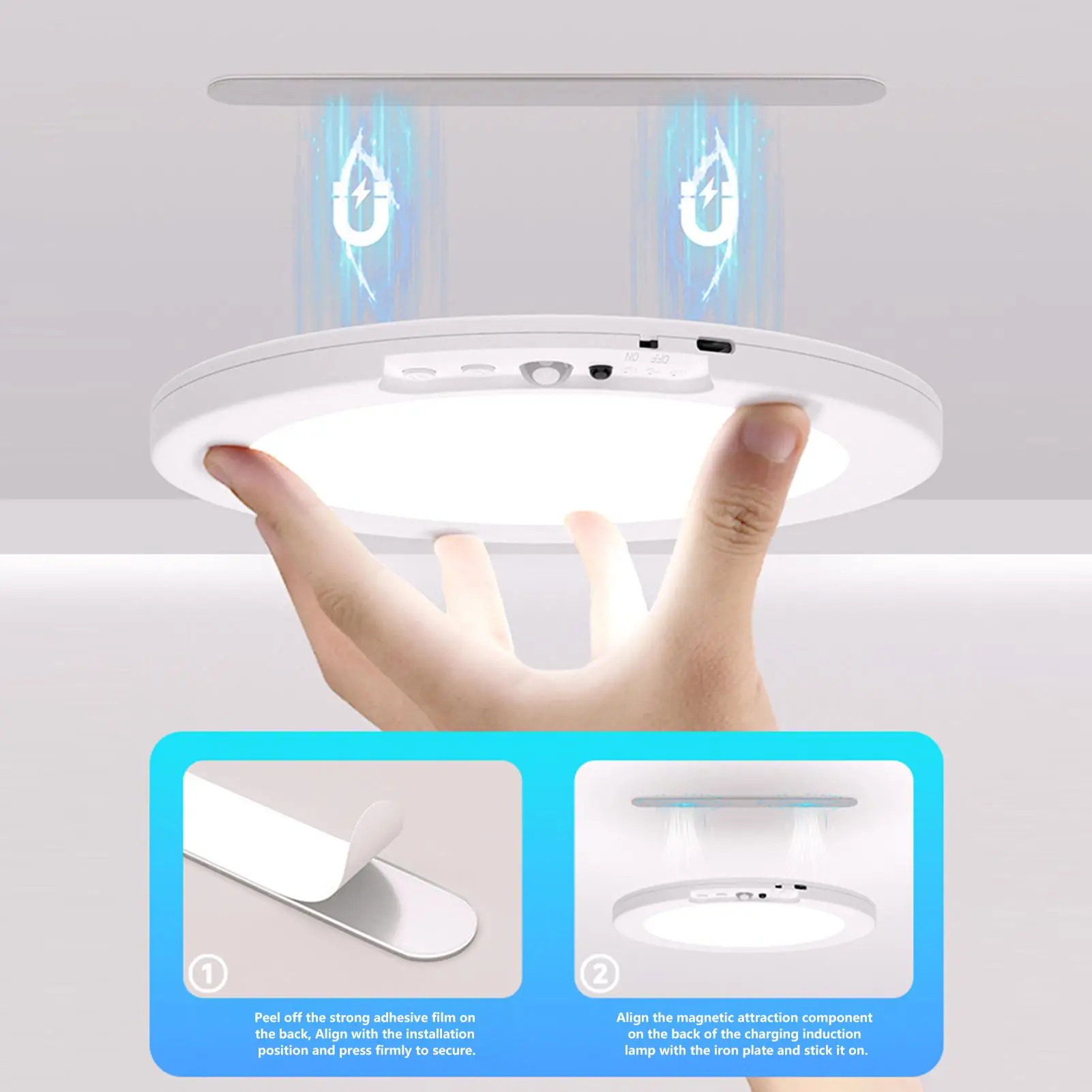 Battery Powered Ceiling Light 3-Color Adjustable Magnetic Ceiling Light Indoor Closet Night Lamp For Home Pantry Shower Stair
