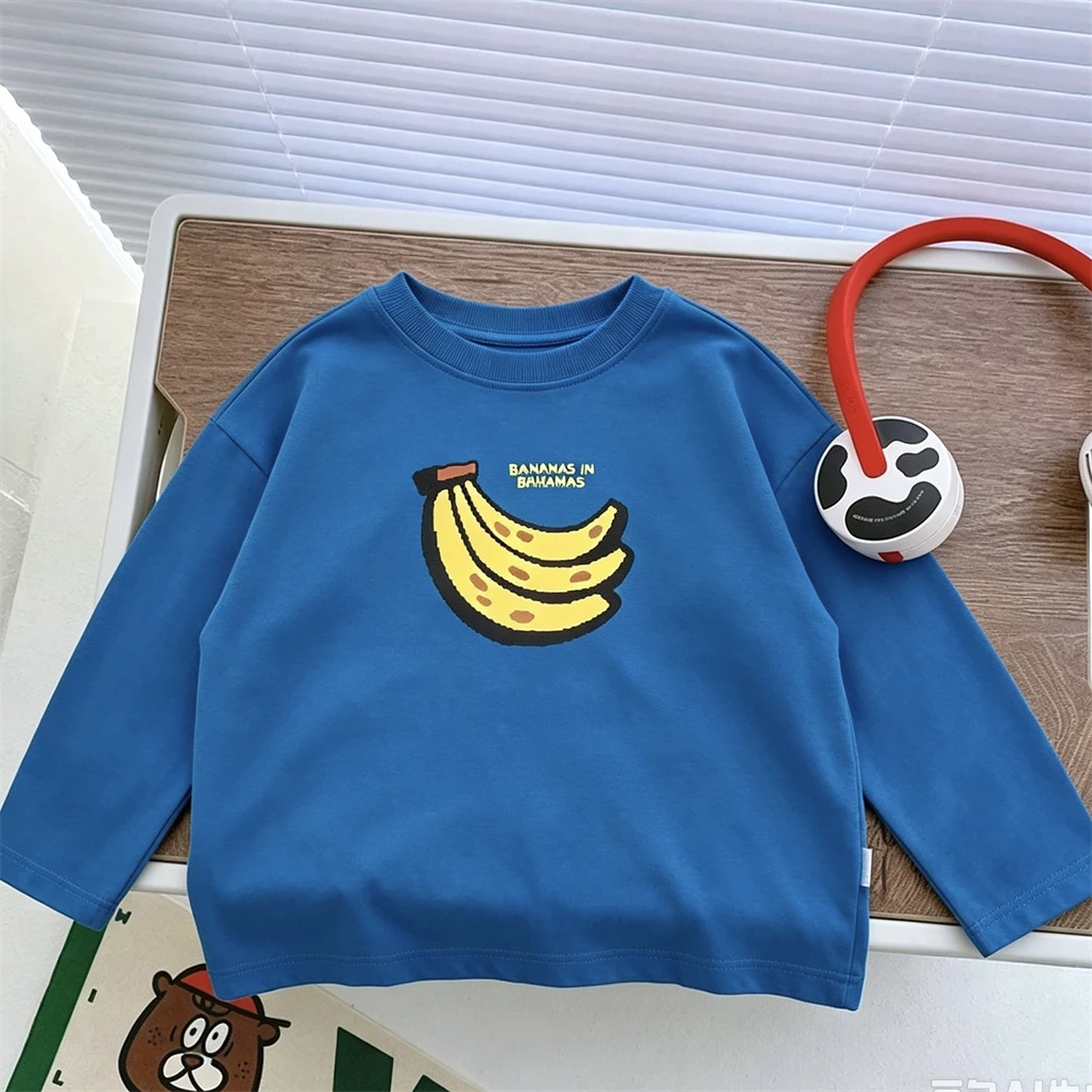 Long Sleeve Tshirt Banana Lemon Print Tops Casual Sports Base Shirt Thin Pure Cotton Clothing Toddler New Design Print Tees