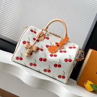 Luffy Chip Speedy 30 Genuine Cherry Pillow Bag Large Capacity Diagonal Handbag Women's Bag Vintage American Style Boston Bag