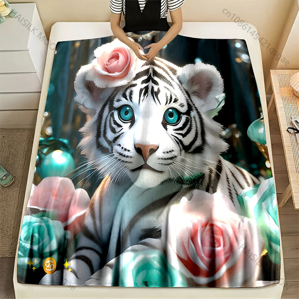 

Одеяло с принтом бенгальского тигра и розы, теплый мягкий роскошный подарок для детей и взрослых, подходит для дома, дивана-кровати, путешествий, кемпинга, автофургона