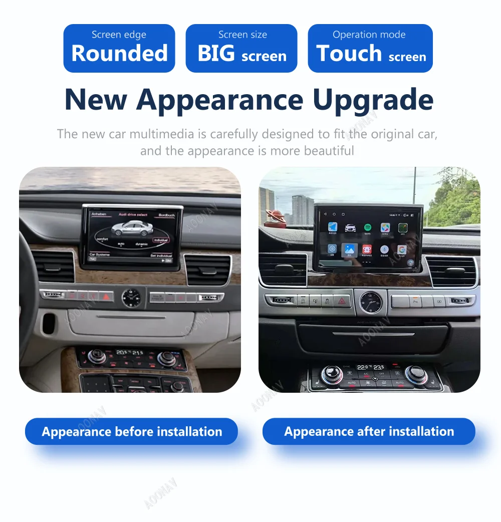 128GB Android 14 Car Radio Retractable Screen GPS Navigation Multimedia Accessories Carplay Player for Audi A8 A8L D4 2011-2017