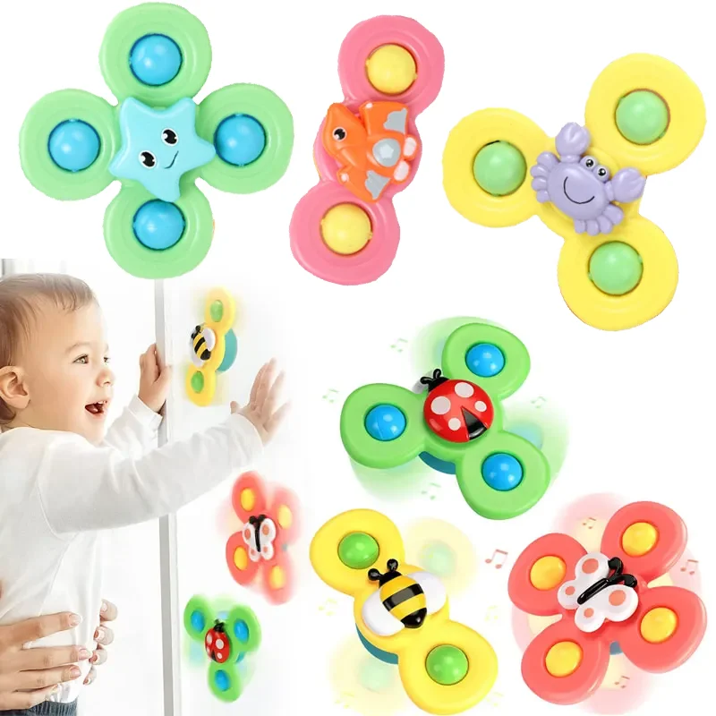 Cartoon Suction Cup Rattles Baby Bath Toys Funny Bathing Sucker Spinner Game Fidget Educational Toys Children Girls Boys Gift