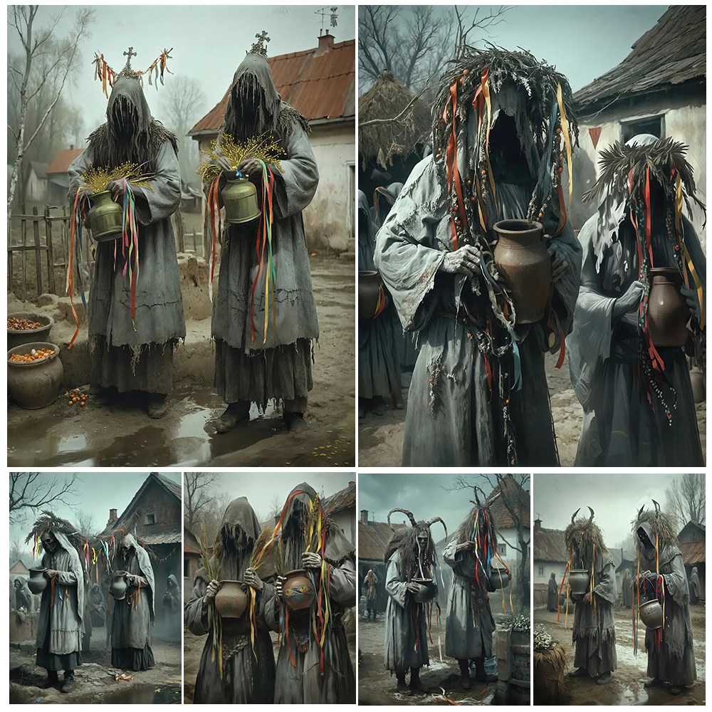 The Creepy Shaman,Abstract Wall Art Canvas Painting,Village Of The Dead Horror Gothic Art Poster And Print, Home Decor Unframed