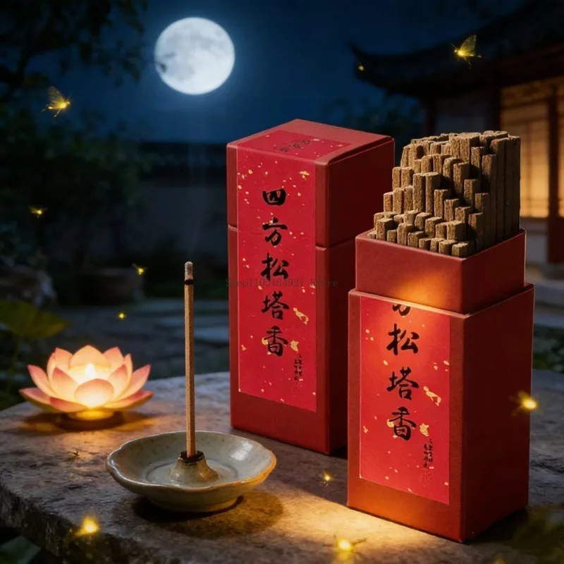 81Pcs-Boxed Natural Pine Tower Coarse Incense Stick Purification Magnetic Field Lucky Incense Bedroom Hotel Office Aromatherapy