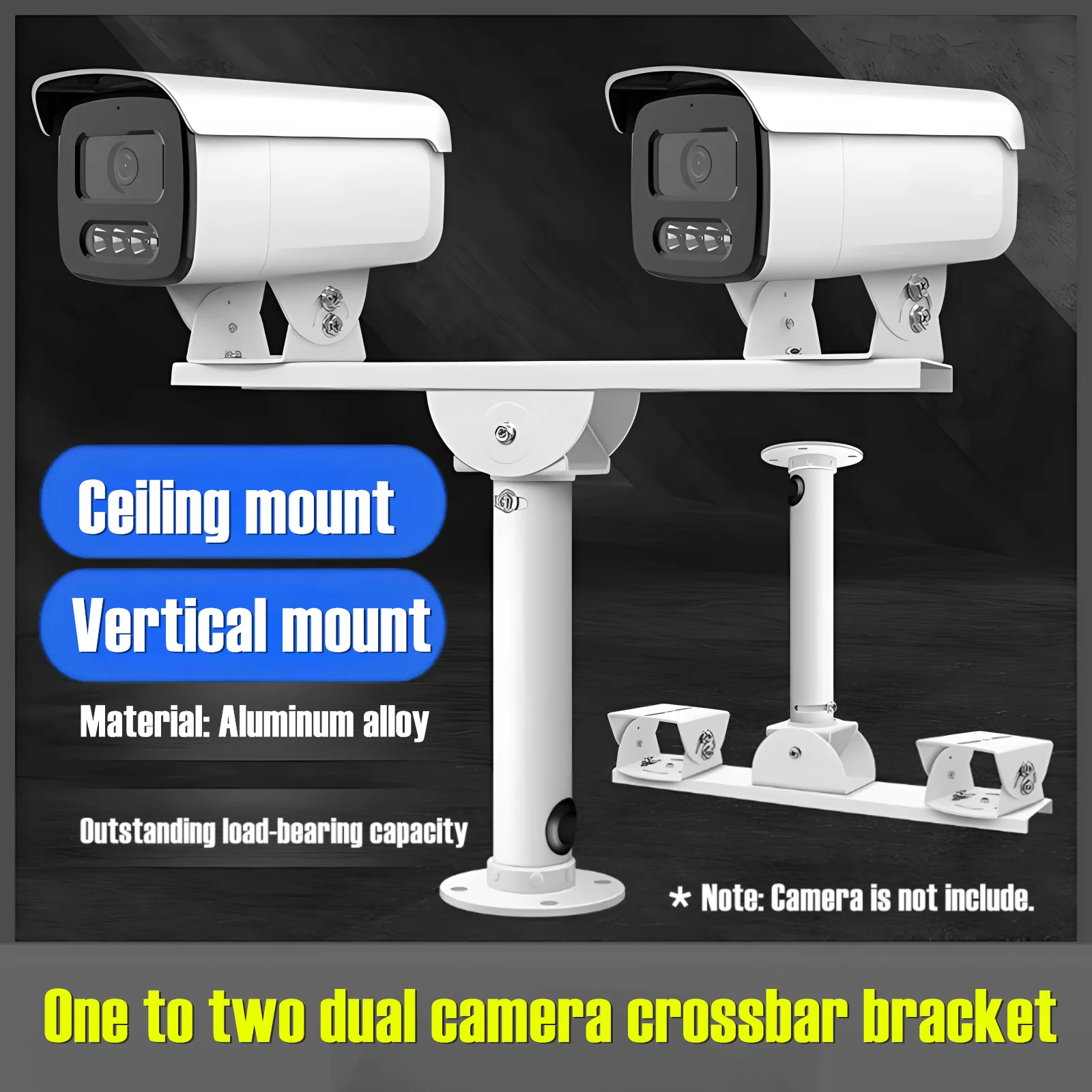 I Type One to Two Horizontal Cross Bar Universal Duckbill CCTV Security Dual Camera Mount Bracket for Double Surveillance Camera