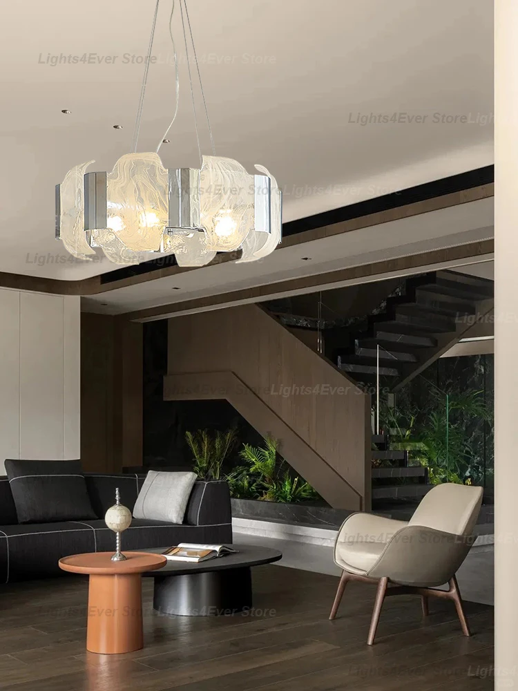 2026 New 1227 Italy Clear White Cloud Class Pendant Light Textured Home-applicant Elegant Led Dimmable Lamp For Living Room