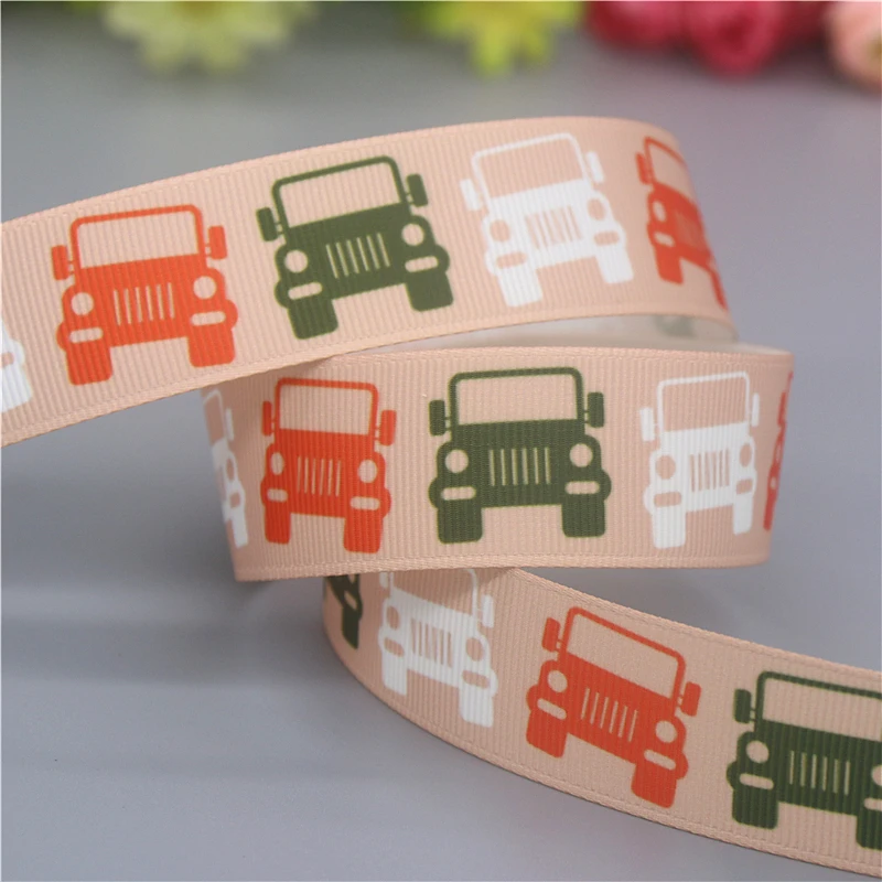 DHK 7/8\'\' 5yards Car Cross Printed Grosgrain Ribbon Accessories Material Headwear Decoration DIY Sewing Craft C2588