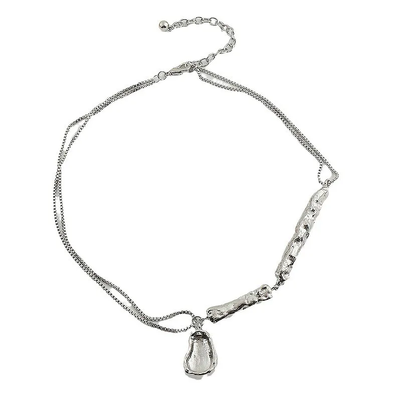 

French light luxury lava texture splicing necklace unique water drop asymmetric sweater chain