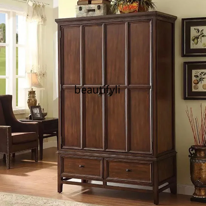 

American European solid wood furniture country wardrobe locker flat sliding door wardrobe