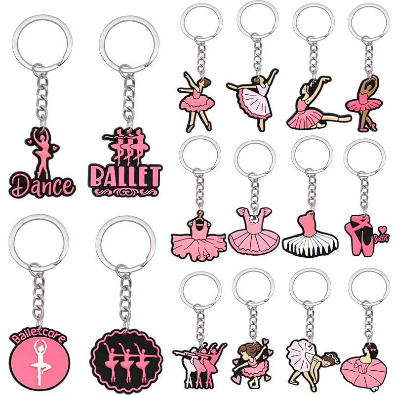 20Pcs Set Hot Sale Cute Ballet Dancer PVC Keychain Lovely Dance Theme Hanging Charms Key Ring For Bag Backpack Party Favor Gift