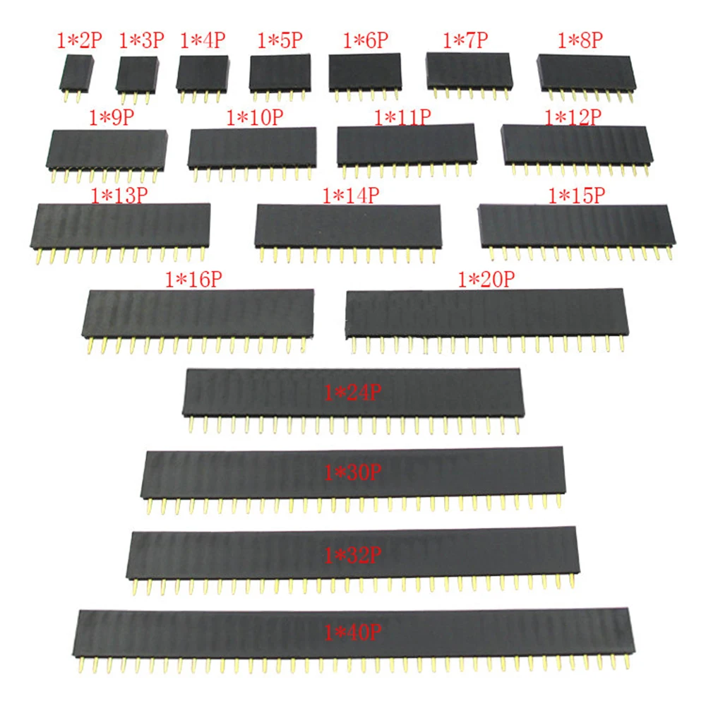 50pcs 2.0mm Female Header Single Row Straight 180o 1x2P-1x40P Optional 4.3mm plastic height Gold-plated CE Rohs PCB Connector