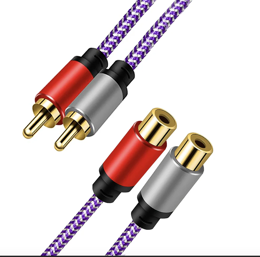 2RCA Male to 2RCA Female Extension Cable, 2 RCA Extension Cable Nylon Braid 2 RCA Male to 2 RCA Female Stereo Audio Extension