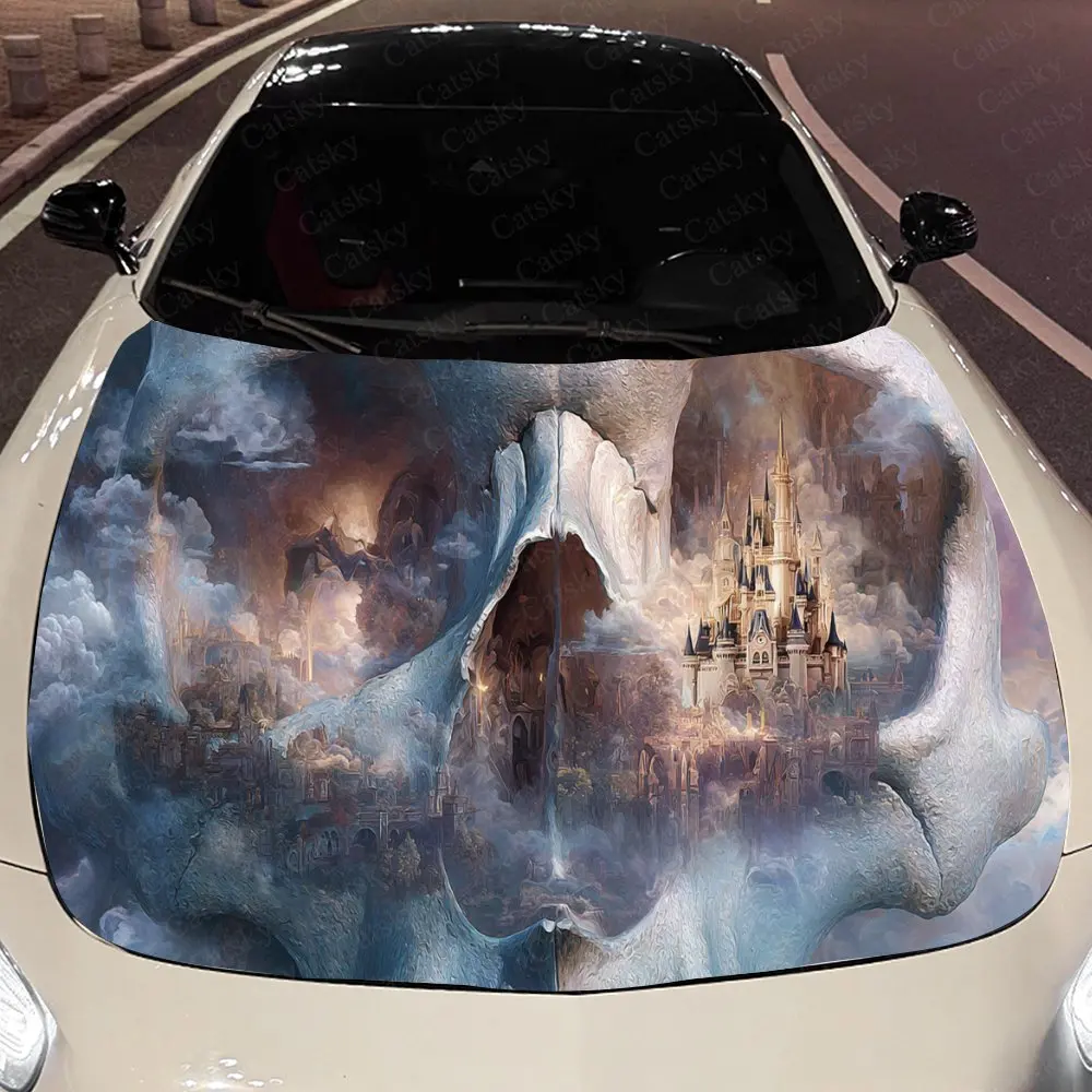 

Spellbinding Cloud Skull Auto Cover Sticker, Waterproof and Self-adhesive Auto Hood Decal, Auto Vinyl Wraps, Cool Car Exterior D