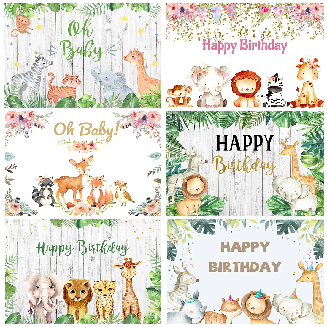 Fundo de festa de aniversário com flores e animais para meninas, safari com nome personalizado, faça você mesmo, products para fundo de fotografia