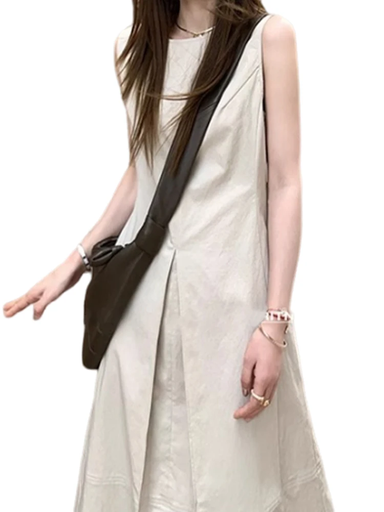 French Summer New Solid Color Women Dress Casual Loose Simple Basic Woman Dress Black Beach Sleeveless Dresses Female Chicly