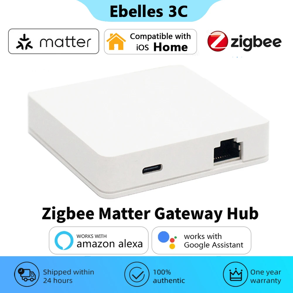 Matter ZigBee3.0 Protocol Wired Gateway RJ45 Cable Zigbee to WiFi Router Smart Home Bridge Hub Works with Homekit Alexa Google