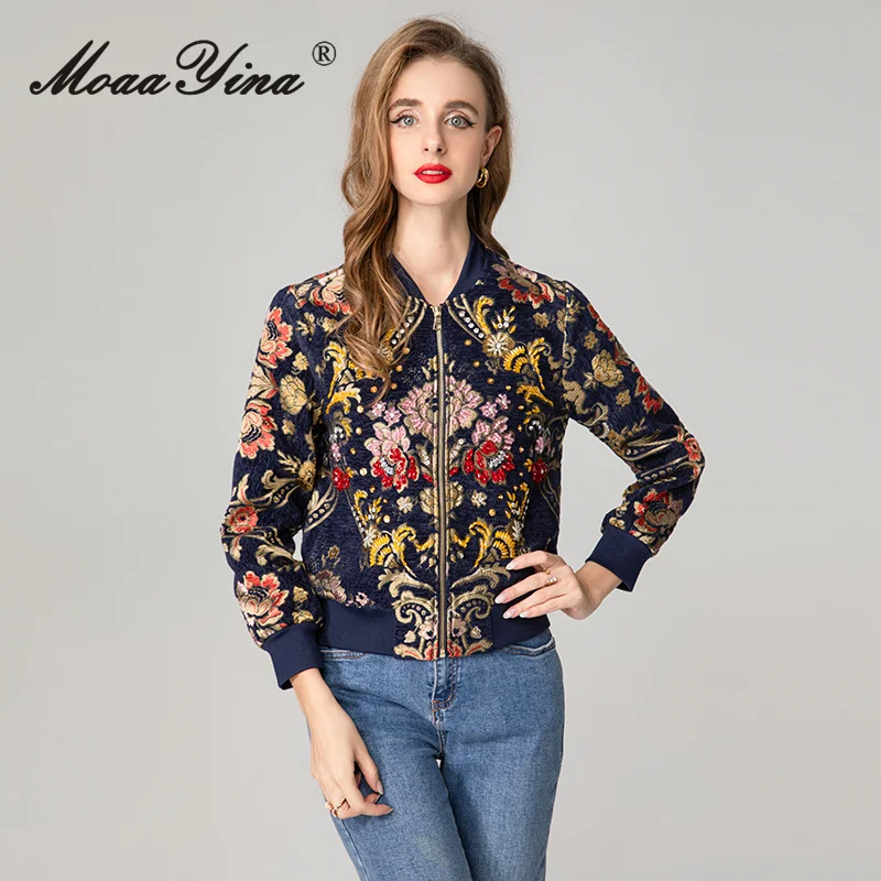 معطف نسائي لخريف 2025 من MoaaYina بياقة واقفة وأكمام طويلة مطرز من قماش الجاكار وسترة من الخرز #4