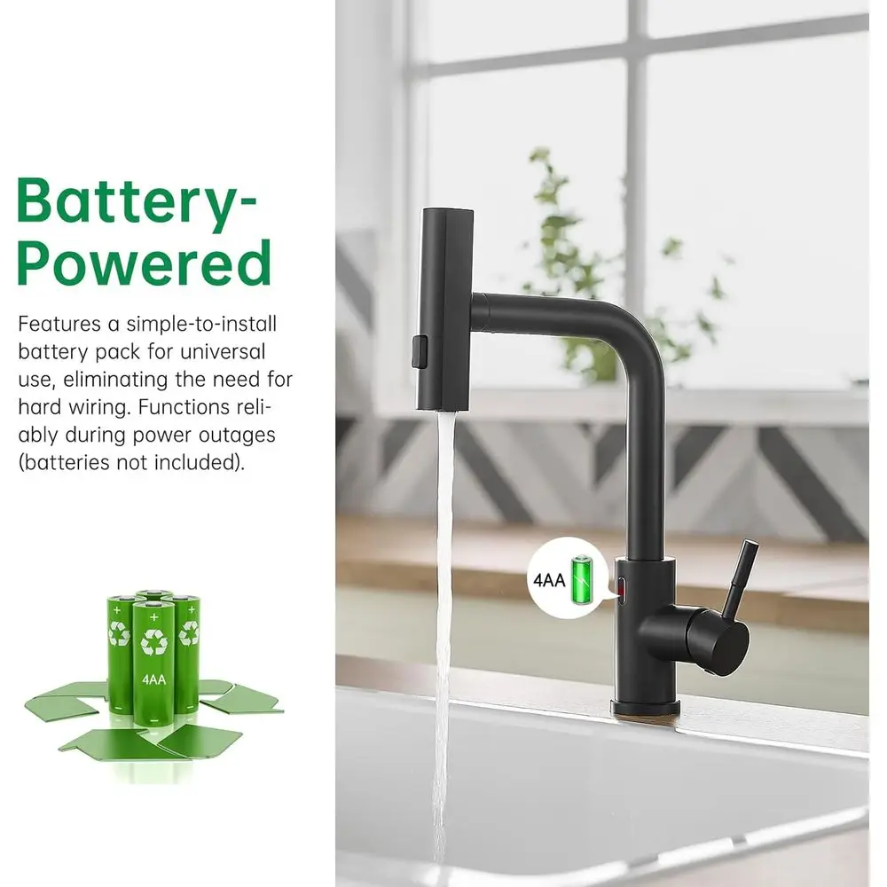 Torneira de cozinha com spray removível com alça única ativada por movimento em preto fosco