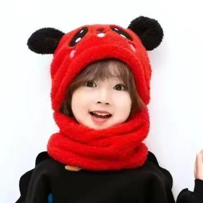 Cartoon Hat for Girls Boys Scarf Thicken for Kids Newborn Baby Stuff Children Double Fur Warm Fleece Kids Caps Streetwear