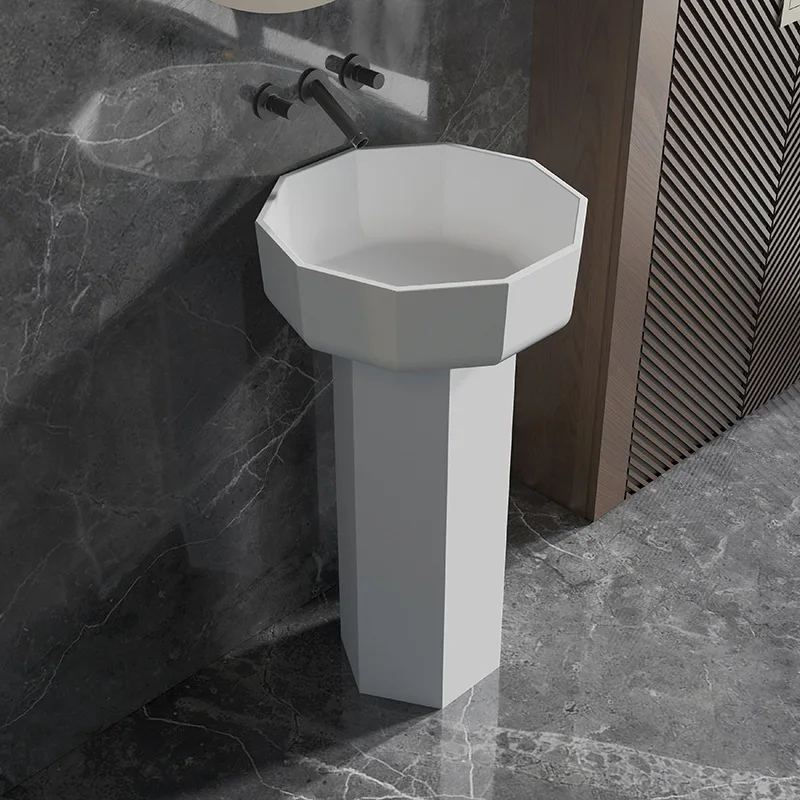 Luxury 480*456*850mm artificial stone Wash basin White Artistic Hand basin Floor standing Lavabo polygon Washbowl Modern Popular