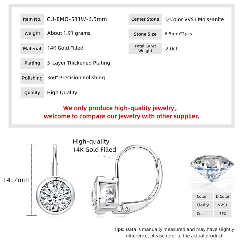 Lnkry 5MM/6.5MM/8MM Moissanit-Creolen 14k Goldgefüllte Funkelnde Labor-Diamant-Hebelverschluss-Ohrringe für Frauen Geschenk – Detail 12