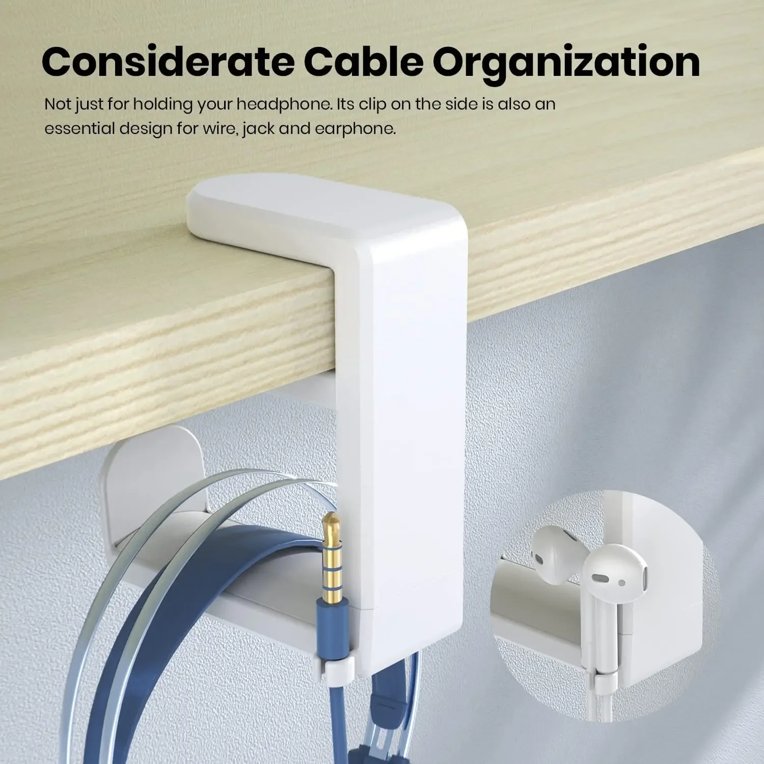 No Punch Table Clip Hook Headphone Holder 360 Degree Rotating Headphone Holder Storage Hanging Cloth Coat Keys Towel Organizer image 5
