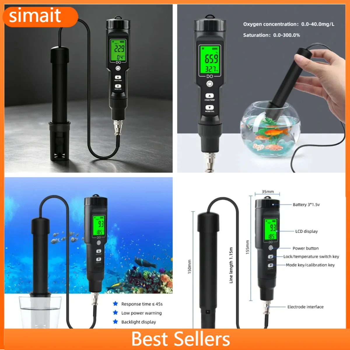 High Precision Digital DO Meter 0-40mg/L Water Quality Tester with Sensitive Probe