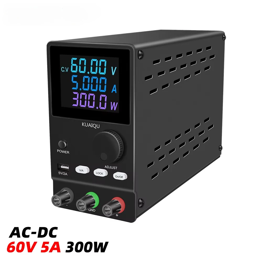 

KUAIQU SPPS-A605D Регулируемый источник питания постоянного тока 60 В 5 А 300 Вт с функцией блокировки USB-интерфейса для зарядки аккумулятора с электронным покрытием