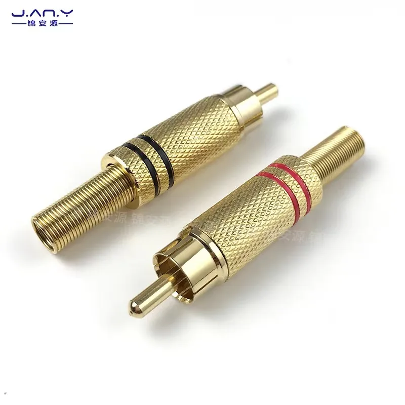 Copper gold plated RCA Lotus plug Audio and video coaxial signal cable extension welding AV male flower self-tightening terminal