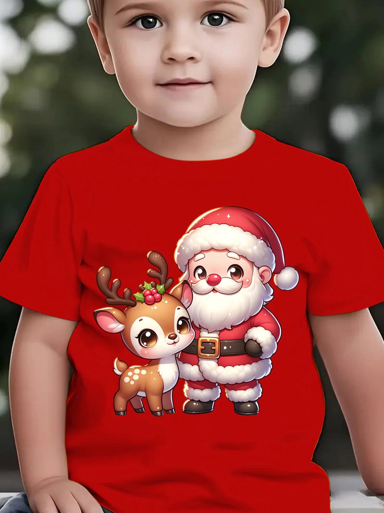 Kids Boys Girls Family Matching T Shirt Santa Reindeer Graphic Short Sleeve Tee Christmas Casual Parent Child Daily Party Tops