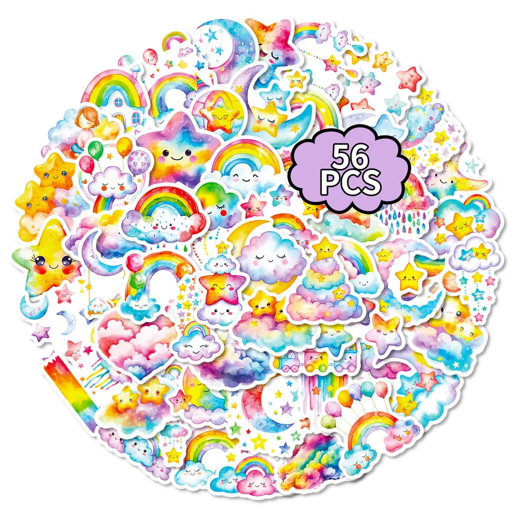 56Pcs Cartoon Rainbow Star Doodle Stickers, Colorful Girly Aesthetic Decals for Journal & Diary DIY Decor Giajar Sticker Store