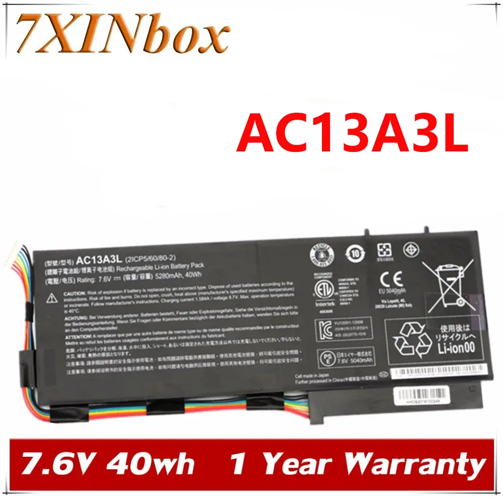 

7XINbox 7.6V 40wh 5280mAh AC13A3L Laptop Battery For Acer Aspire P3-131 P3-171 X313 X313-E X313-M P3-171 11.6" ULTRABOOK