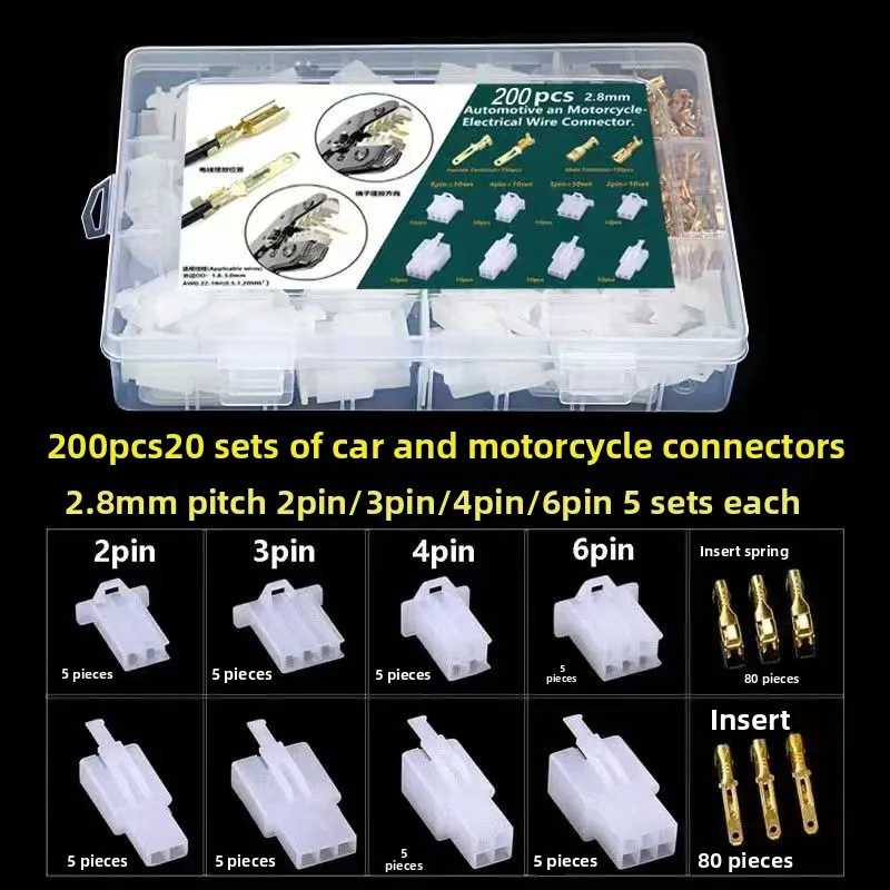 200Pcs Boxed Waterproof Plastic Shell Connector2.8mm 2 3 4 6 PIN Male And Female  Pin Crimping Terminal Combination Kit Box