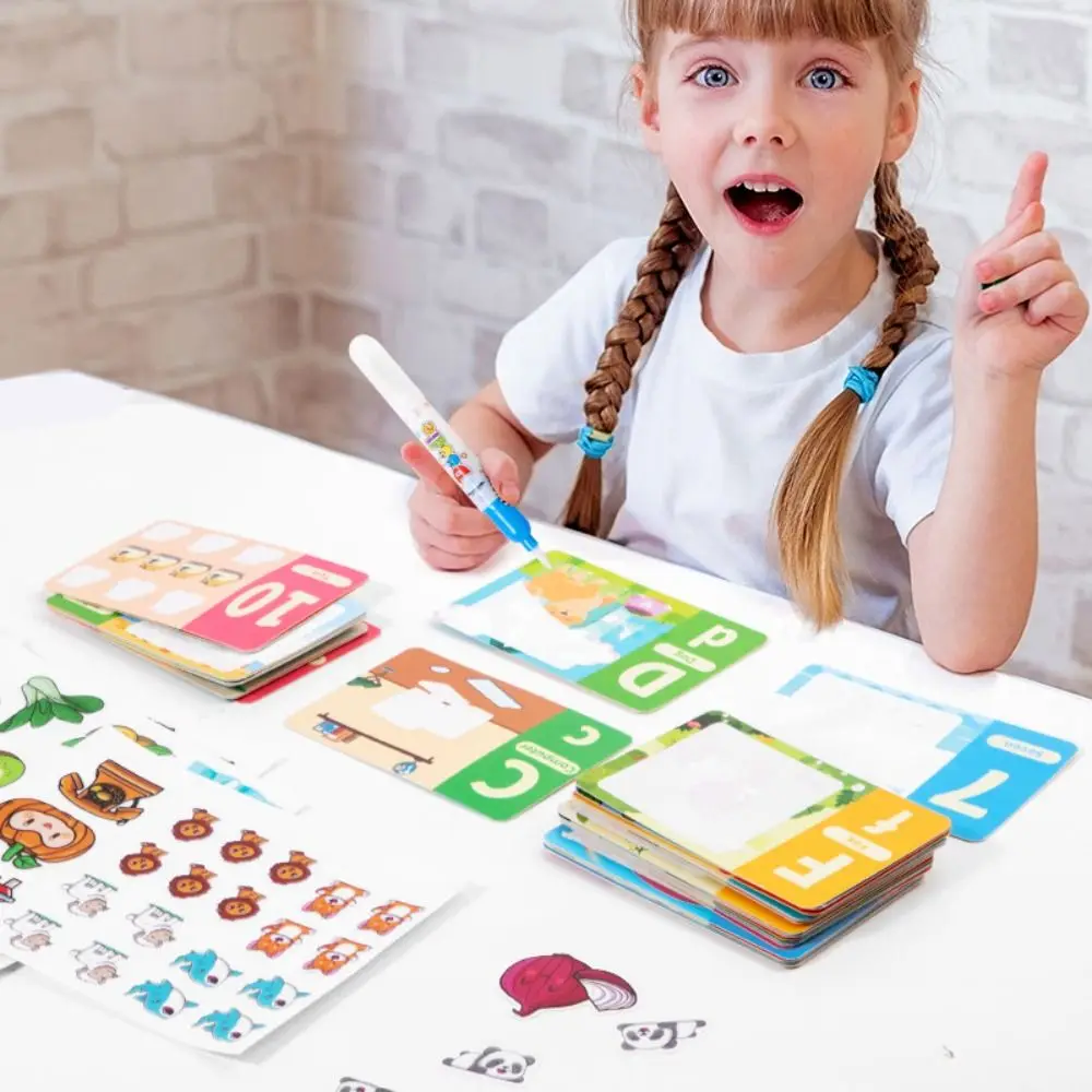 

Paper Kids Sticker Book with Pen 26 Alphabet Water Drawing Book English Learning Portable Water Coloring Cards Toy