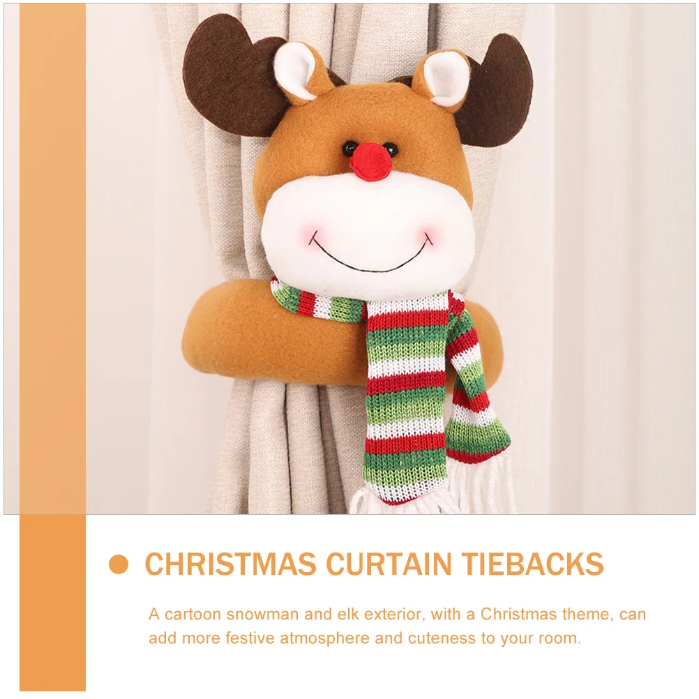 

2pcs Christmas Creative Curtain Tiebacks Xmas Snowman Deer Fabric Holdbacks Festive Elk Buckle Family Home Decoration Gift